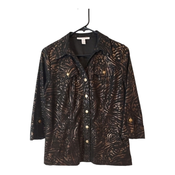 JM COLLECTION  Textured Black Gold Copper Clubwear Career Jacket sz SP - Picture 2 of 12